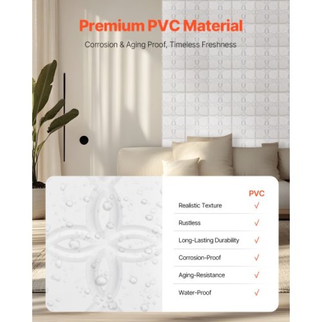 VEVOR Πάνελ Τοίχου 3D 33-Τεμαχίων 11.81x11.81 PVC 32 Τ.Π. Κάλυψη Λευκό Floral PVC3DQBXDYSJ05PSDV0