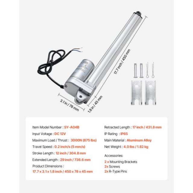 VEVOR 12V Γραμμικός Ενεργοποιητής, Διαδρομή 304.8mm, IP65 Αδιάβροχο... VEVOR 12V Γραμμικός Ενεργοποιητής, Διαδρομή 304.8mm, IP65 Αδιάβροχο...