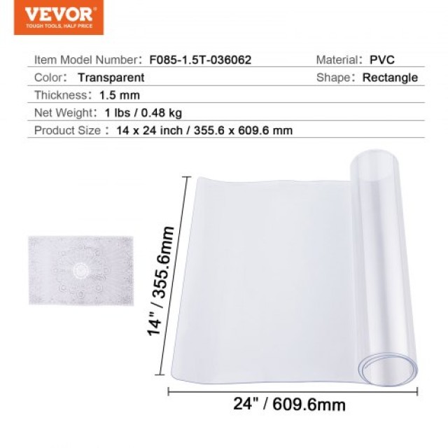 Διαφανές Προστατευτικό Τραπεζιού VEVOR 14x24 1.5mm  ZFXPVCZB14X2Y0CQ0V0