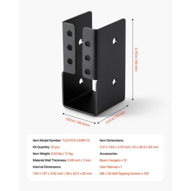 VEVOR 12 Τεμάχια Κρυφές Βάσεις Δοκών για Δοκό 49x92 mm TLDJ12PCSYZS...