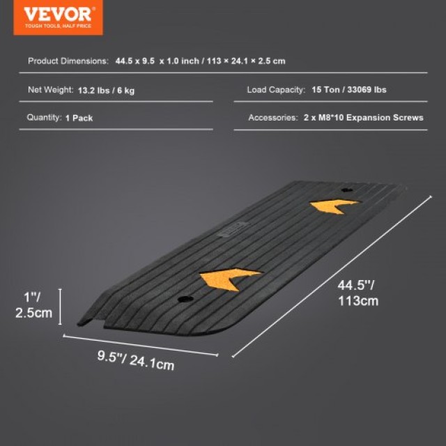 VEVOR Αναβαθμισμένη Λαστιχένια Ράμπα 1 για Καροτσάκια, Αντιολισθητική Επιφάνεια, Φορτίο 33069 lbs  XBLYPDGB1445XG06OV0