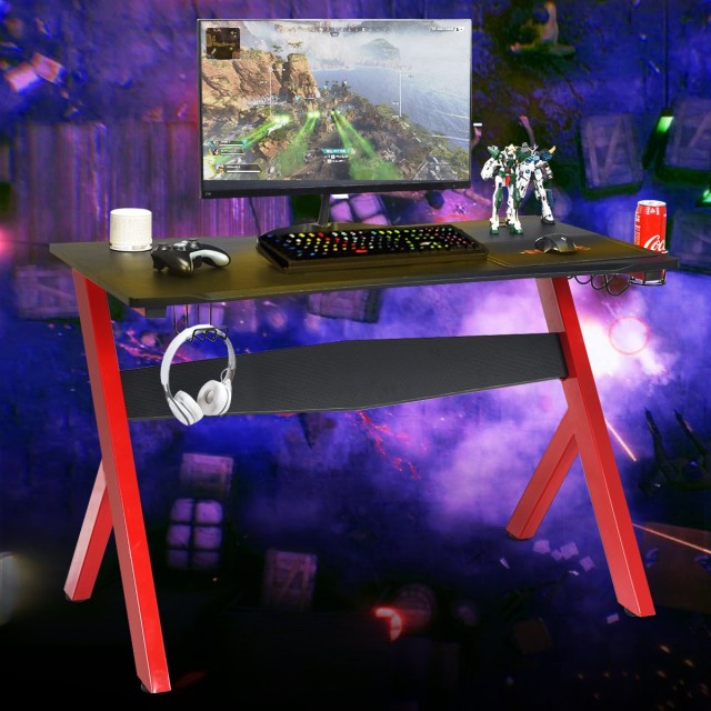 Costway  Νέο Γραφείο Gaming με Ανθεκτική Επιφάνεια Καρβονίου και Πρακτικές Θέσεις Αξεσουάρ HW61561