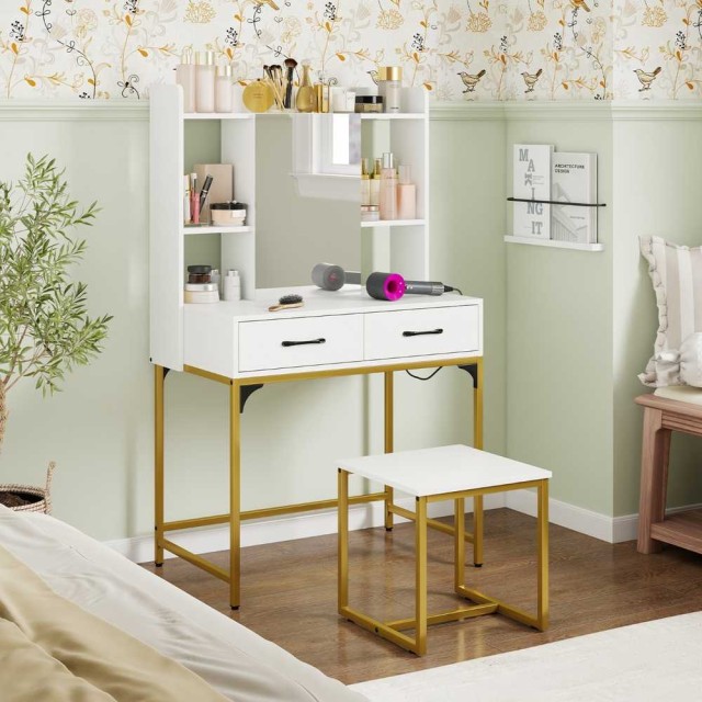 Costway Μπουντουάρ Μακιγιάζ με Καθρέπτη και Σκαμπό - 80x50x138 εκ. ... Costway Μπουντουάρ Μακιγιάζ με Καθρέπτη και Σκαμπό - 80x50x138 εκ. ...