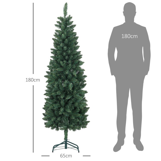 HOMCOM Τεχνητό Χριστουγεννιάτικο Δέντρο 180cm με 479 Κλαδιά Ψηλό και Στενό Σχέδιο με Πτυσσόμενη Βάση Πράσινο 830-846V00GN
