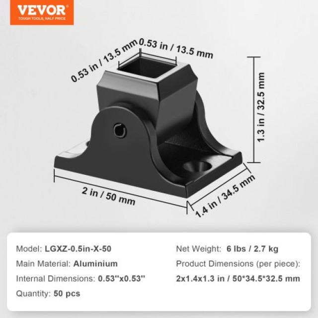 VEVOR Παπούτσια Αλουμινίου για Κάγκελα Σκάλας, Μαύρα (50 Τεμ)  LGXZLHJXM50PV48UFV0