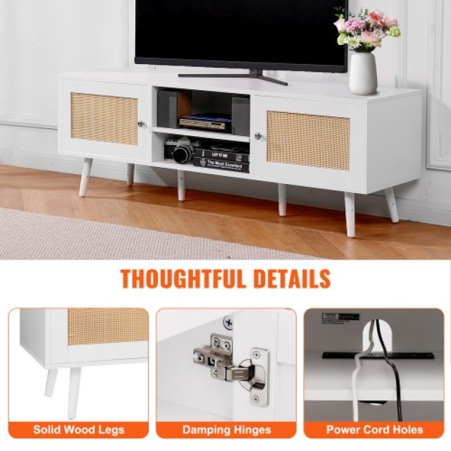 VEVOR Ρατάν Έπιπλο TV για 65 Boho με Ενσωματωμένη Πρίζα Λευκό  TBDSJ55YCBSL3PJVTV2