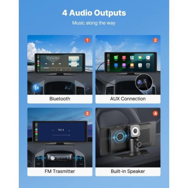 VEVOR Οθόνη Αυτοκινήτου 10 με CarPlay & Κάμερα Εμπρός/Πίσω CZZKP10I...