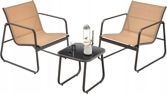 Costway Σετ Μεταλλικών Εξωτερικών Επίπλων 3 Τεμαχίων με Εργονομικές...