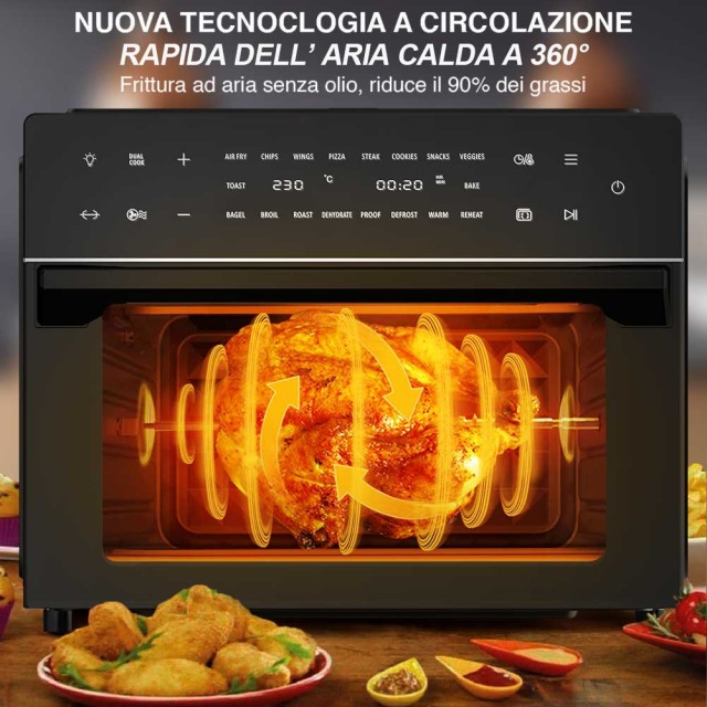 BAKAJI  Φούρνος Φριτέζα Αέρος 30Lt Ψηφιακός 1800W Τηγανίζει Μαγειρεύει Χωρίς Λάδι Μαύρο  02826301