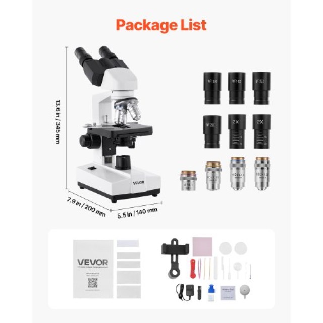 VEVOR Διοφθάλμιο Σύνθετο Μικροσκόπιο 40-5000X με Διπλή Σκηνή και Σε...