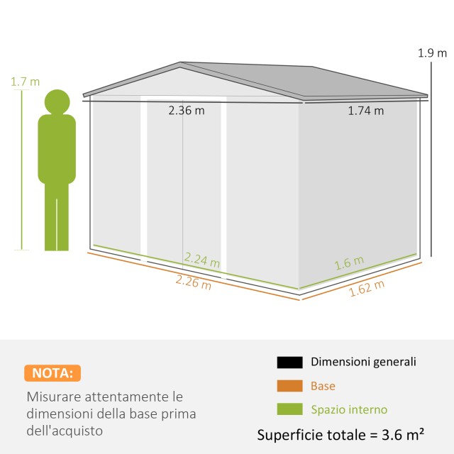 Outsunny Σπιτάκι Κήπου 3.6m² από Χάλυβα με 2 Συρόμενες Πόρτες και 4...
