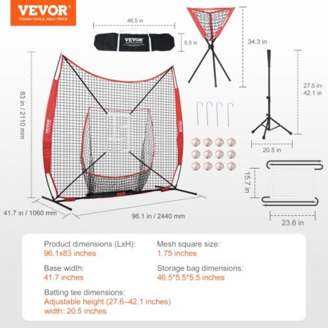 VEVOR Δίχτυ Προπόνησης Μπέιζμπολ 7x7 ft με Αξεσουάρ  77YCDPJXLW77Z9CFSV0