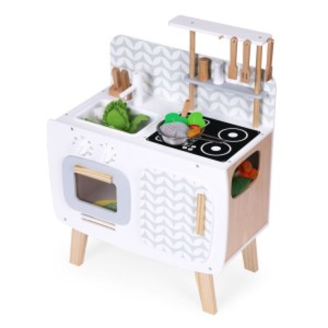 ECOTOYS Ξύλινη παιδική κουζίνα ρετρό με φούρνο, καυστήρες, νεροχύτη...