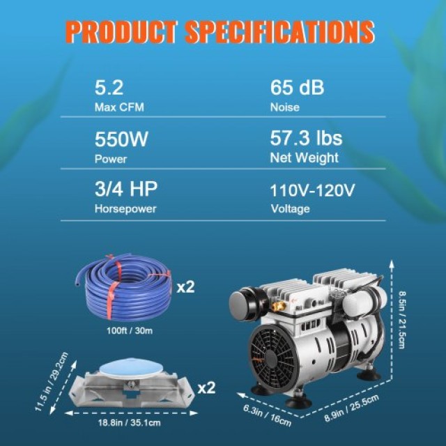 VEVOR Κιτ Αερισμού Λίμνης 3/4 HP με 2 Σωλήνες 100 & 2 Διαχυτές 10  SXPQJY550W53242TQV2