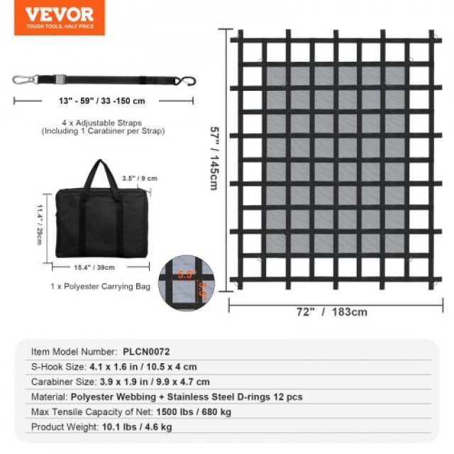 VEVOR  Βαρύ Καθαρό Φορτίο 72 x 57 Ρυθμιζόμενοι Γάντζοι  HWGDWYMESHW...