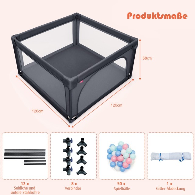 Costway Παιδικό Πάρκο 120 x 120 cm με 50 Μπάλες και Αναπνεύσιμο Δίχ...