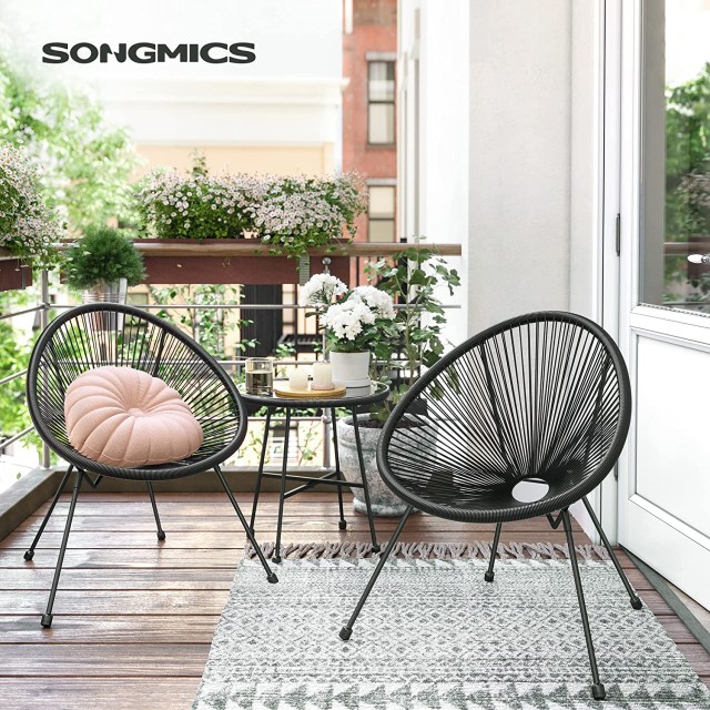 SONGMICS Σετ Επίπλων Βεράντας 3 Τεμαχίων Acapulco, Μαύρο,Τραπέζι 45 x 45 x 50 cm, Καρέκλες 72 x 70 x 79 cm,GGF013B02 