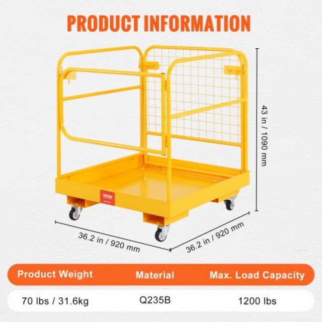 Κλωβός Ασφαλείας VEVOR για Κλαρκ, 544 kg, 91x91 cm, Πτυσσόμενη Πλατφόρμα Εργασίας με Ρόδες & Αλυσίδα Ασφαλείας  CCGZPTCWMS112KVAFV0
