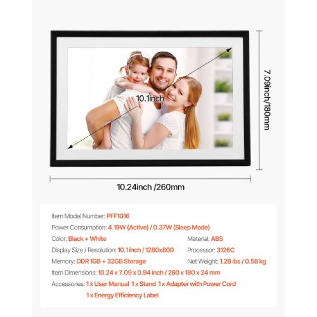 VEVOR Ψηφιακή Κορνίζα 260mm με Οθόνη Αφής IPS, 32GB, Wi-Fi CKPSZXK1...