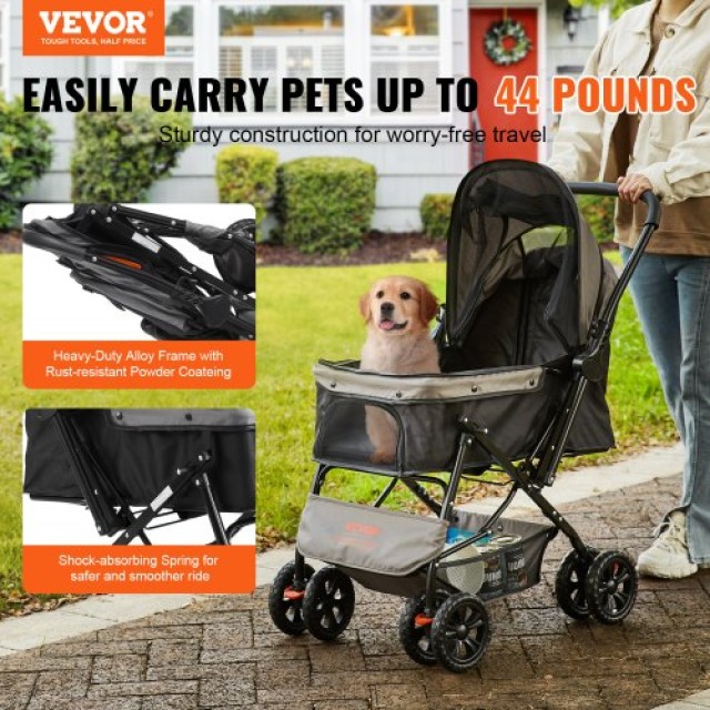 Καρότσι Κατοικιδίων VEVOR, 4 Τροχοί, 20kg, Αντιστρέψιμη Λαβή, Μαύρο+Γκρι  CWTCCGK4QSHSU0H92V0