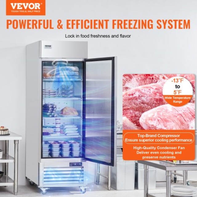 Επαγγελματικός Καταψύκτης VEVOR 20.12 Cu.ft, Όρθιος Μονής Πόρτας, Αυτο-Απόψυξη, Ανοξείδωτος με Ρυθμιζόμενα Ράφια  LSSYLJMCLDDMG5NTKV2