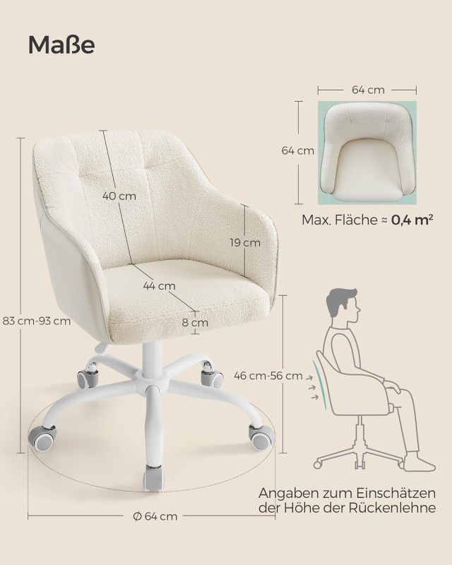 SONGMICS Περιστρεφόμενη Καρέκλα Γραφείου Cappuccino Beige με Sherpa Ύφασμα 60.8x58x86-96cm OBG019W01