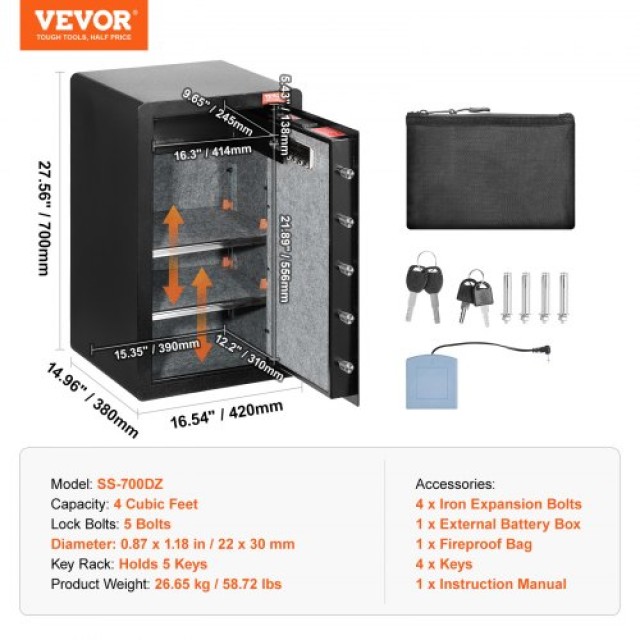 Χρηματοκιβώτιο VEVOR 4.0 cu.ft με Κλειδαριά & Κωδικό Μαύρο  DMBXXLS452CUYI3X5V9