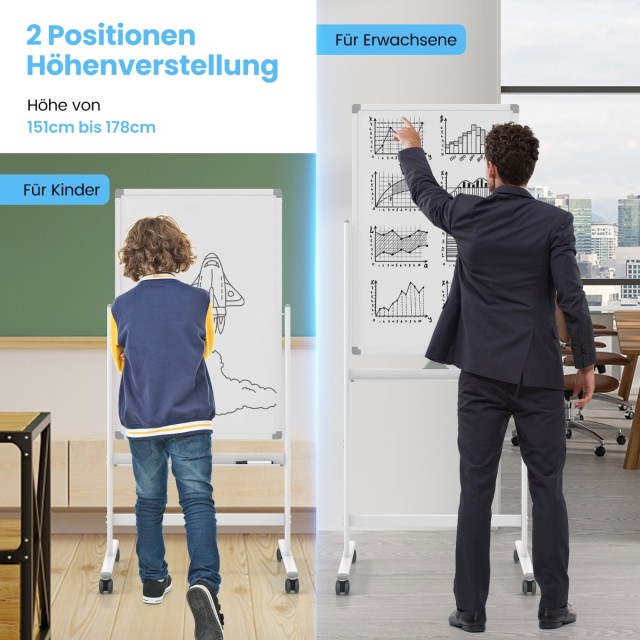 Costway Διπλής Όψης Πίνακας Whiteboard με Ρυθμιζόμενο Ύψος και Αξεσουάρ CB10563WH