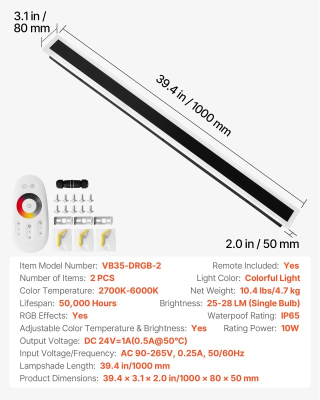 VEVOR Εξωτερικό Απλίκα Τοίχου RGB LED 1000mm με Ρυθμιζόμενο Χρώμα κ... VEVOR Εξωτερικό Απλίκα Τοίχου RGB LED 1000mm με Ρυθμιζόμενο Χρώμα κ...