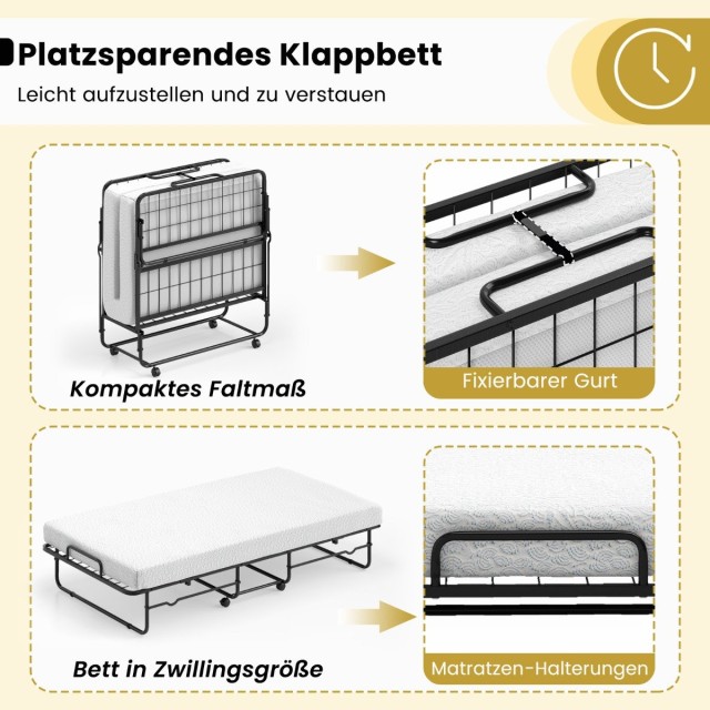 Costway Πτυσσόμενο Κρεβάτι Deluxe με Άνετη Στρώση Memory Foam HU10971