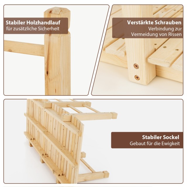 Costway Ξύλινη Γέφυρα Κήπου 150x60x60 εκ.με Κάγκελα από Μασίφ Ξύλο Ελάτης έως 100 kg GT4067NA