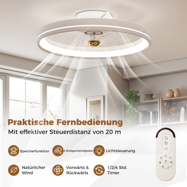 Costway Λευκός LED Ανεμιστήρας Οροφής με Φωτισμό, Ø48cm, 6 Ταχύτητε...