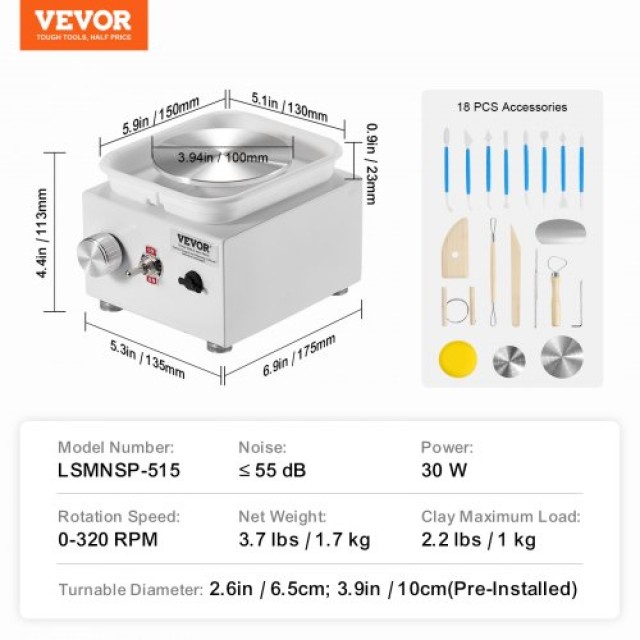 Μίνι Κεραμικός Τροχός VEVOR 0-320RPM Λευκός  ETLPJMNXWJBSDTCZ1V2