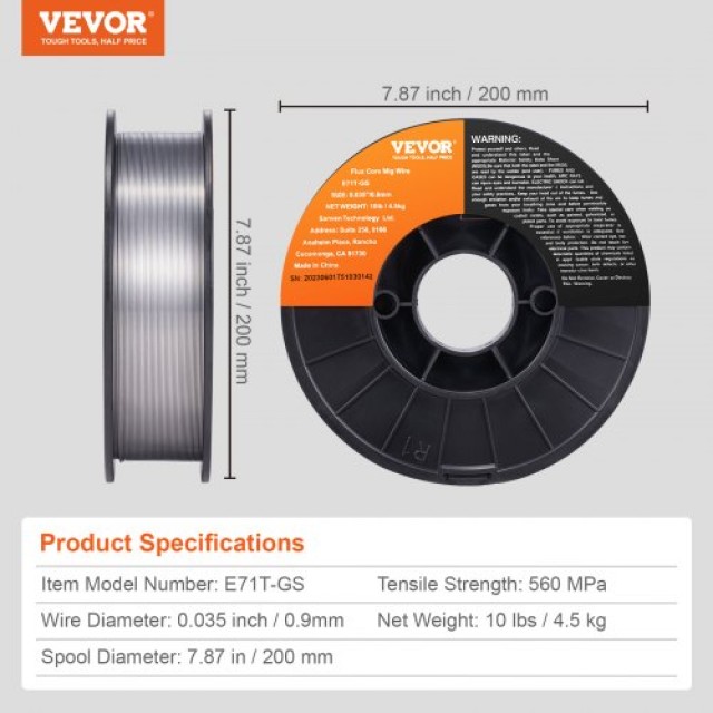 VEVOR Σύρμα Συγκόλλησης Χωρίς Αέριο 0.035, 10LBS για Εξωτερική Χρήσ...