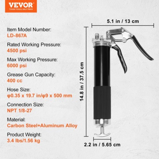 VEVOR Πιστόλι Γράσου 6000PSI 14oz Χειροκίνητο με Εύκαμπτο Σωλήνα  SDHYQZXSQSY1820J2V0