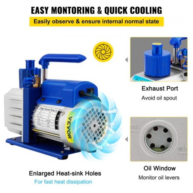 VEVOR Κιτ Θαλάμου Κενού με Αντλία 5 Γαλ 5CFM 1/3HP Μονού Σταδίου  S...