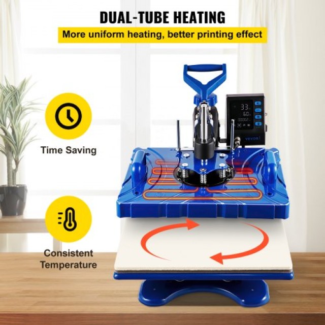 VEVOR Πρέσα Θερμότητας 12x15 1000W 6 σε 1 Μηχανή Μεταφοράς Σχέδιων για T-Shirt, Παπούτσια, Καπέλα, Κούπες  DGNTHJP8100-04HLOV2