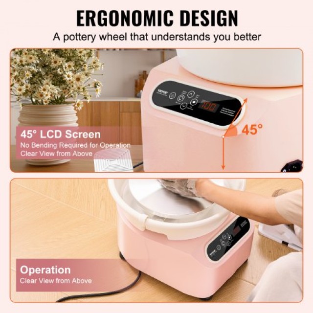 Ροδανί Πηλού VEVOR 11 με Πεντάλ & Οθόνη Αφής 450W Ροζ  ZQLPJXS11YC4...