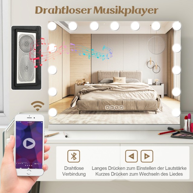 Costway Καθρέφτης Μακιγιάζ Hollywood με Φωτισμό, USB & Bluetooth, 5...