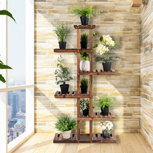 Costway Ξύλινη Ραφιέρα Φυτών Κήπου 75x25x140εκ GT3560