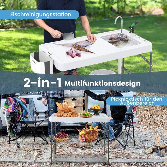 Costway  Πτυσσόμενο Τραπέζι Καθαρισμού Ψαριών με Νεροχύτη, Ράφι και...
