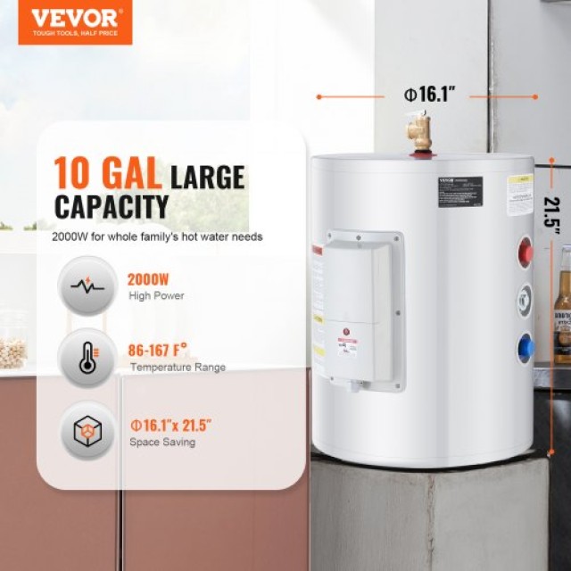 VEVOR Ηλεκτρικός Θερμοσίφωνας 10 Γαλόνια 1.6Kw LED για Ντους CSSRSQ40LXNLTWC46V2