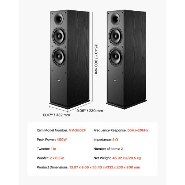 VEVOR Επιδαπέδια Ηχεία 400W Ζεύγος WYLDSYSQ2GZ6KLL9J001V0