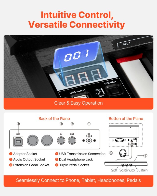 VEVOR 88 Πλήκτρα Ψηφιακό Πιάνο με Επιπλέον Διαστάσεις και Συνδέσεις... VEVOR 88 Πλήκτρα Ψηφιακό Πιάνο με Επιπλέον Διαστάσεις και Συνδέσεις...