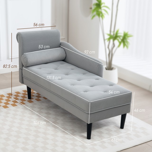 HOMCOM Γκρι Βελούδινη Μακρά Καρέκλα 146x61x82.5 cm με Καπιτονέ Επέν...
