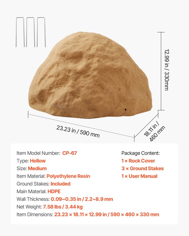 VEVOR Μεσαίου Μεγέθους Τεχνητός Πέτρινος Καλυμμάτι: 59 x 46 x 33 εκ...