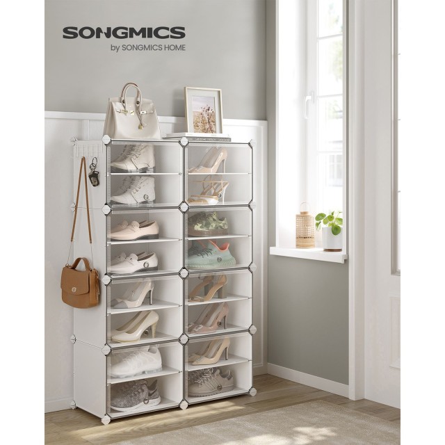 SONGMICS Πλαστική Παπουτσοθήκη Χωρητικότητας  32 Ζευγάρια Λευκό LPC034W01