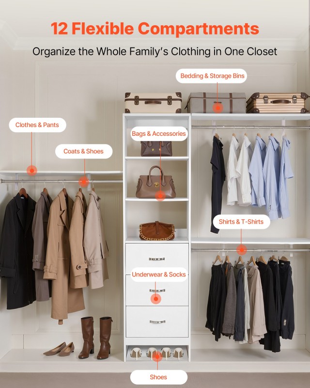 VEVOR Ρυθμιζόμενη Ξύλινη Ντουλάπα με 3 Συρτάρια, 95.7 x 16 x 75 in ...