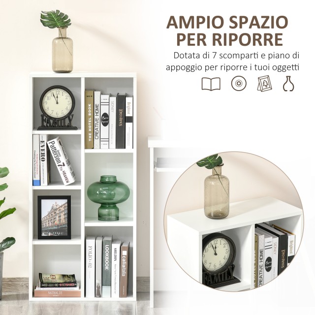 HOMCOM Modern Cube Βιβλιοθήκη με 7 Ράφια, σε μοριοσανίδα, 50x24x106 cm, Λευκό 836-367WT
