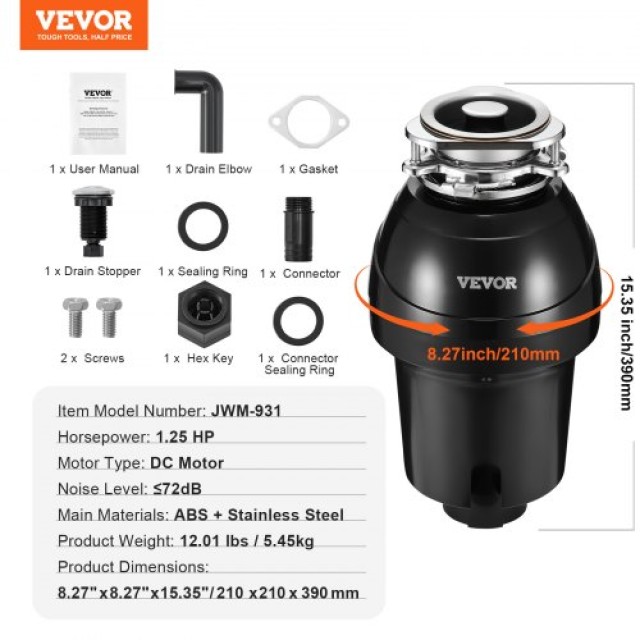 VEVOR  Απορριμματοφάγος 1.25 HP 4060RPM EZ Connect  GDLJCLQ125HPOJZ...